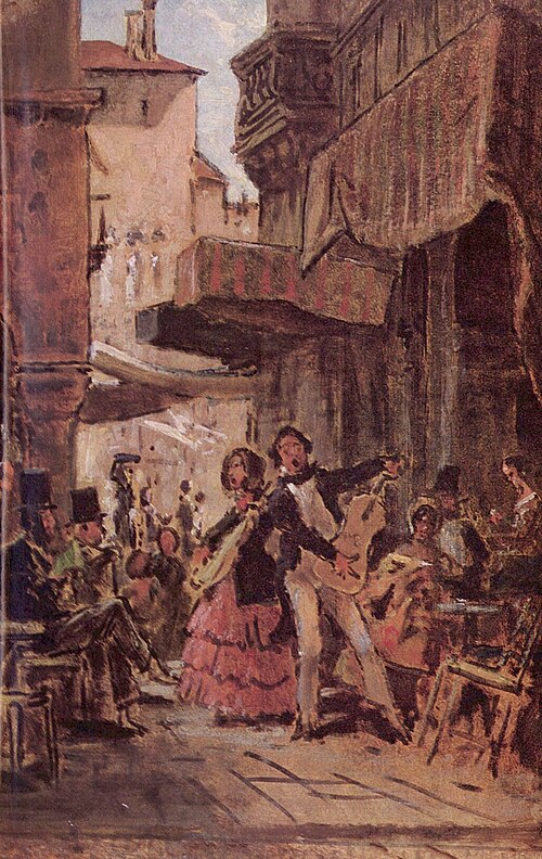 Carl Spitzweg: Italian Street Singer (c.1855) Biedermeier Genre Art – Hand-Painted Oil Reproduction by Dafen Village Studio