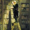 Carl Spitzweg: The Bookworm (1850) Biedermeier Genre Art – Hand-Painted Oil Reproduction by Dafen Village Studio 2 Hand-painted oil painting reproduction of The Bookworm by Carl Spitzweg by Dafen Village Studio