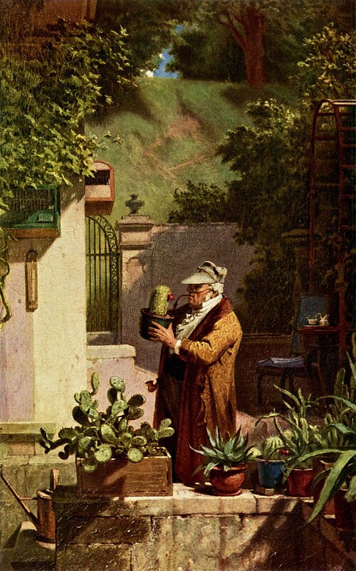 Carl Spitzweg: The Cactus Lover (c.1856) Biedermeier Genre Art – Hand-Painted Oil Reproduction by Dafen Village Studio