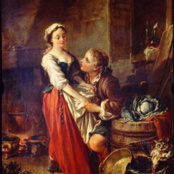 Hand-painted oil painting reproduction of The Beautiful Kitchen La belle cuisiniere by Francois Boucher 1735 Musee Cognacq-Jay