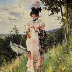 Hand-painted oil reproduction of The Summer Stroll by Giovanni Boldini, 1873 Realist genre painting