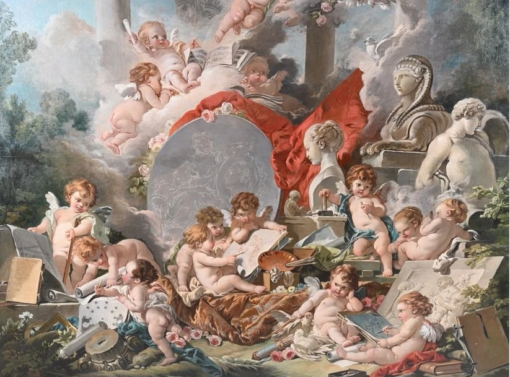 François Boucher – Geniuses of Arts (Les Génies des Arts) (1761) Rococo Masterpiece – Hand-Painted Oil Reproduction by Dafen Village Studio