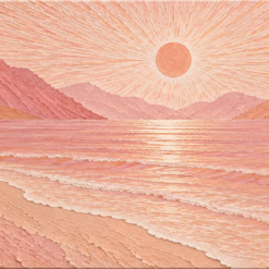 Radiant Horizon – Hand-Painted Heavy Impasto Pink Sunset Beach Oil Painting on Canvas