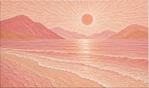 Radiant Horizon – Hand-Painted Heavy Impasto Pink Sunset Beach Oil Painting on Canvas