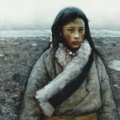 Front facing hand-painted oil reproduction of Ai Xuan Tibetan Girl 1989 on canvas