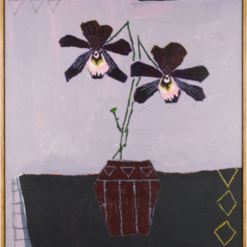 Midnight Orchids Still Life Oil Painting – Modern Folk Botanical Hand-Painted Canvas Art