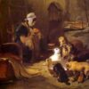 Edwin Henry Landseer - A Highland Breakfast (1834) Romanticism Genre Art – Hand-Painted Oil Reproduction by Dafen Village Studio 2 Hand-painted oil reproduction of Edwin Henry Landseer's 1834 painting A Highland Breakfast depicting dogs eating porridge in a cozy Scottish cottage.