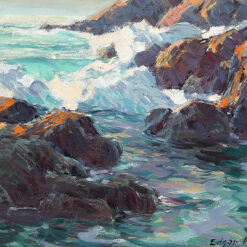 Reproducción al óleo pintada a mano de la obra de Edgar Payne «Paisaje costero rocoso», realizada por Dafen Studio
