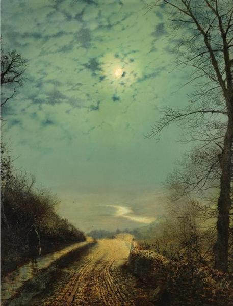 John Atkinson Grimshaw – A Wet Road By Moonlight, Wharfedale Hand-Painted Oil Reproduction by Dafen Village Studio
