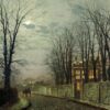 Hand-painted oil reproduction of John Atkinson Grimshaw A Wintry Moon 1886 winter landscape by Dafen Village Studio