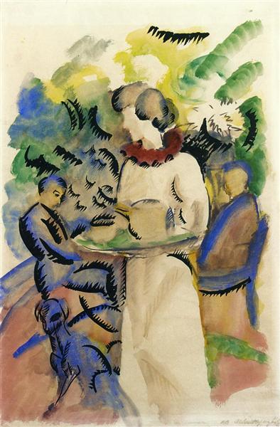 August Macke Afternoon in the Garden (1913) Expressionism – Hand-Painted Oil Reproduction by Dafen Village Studio