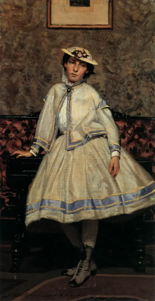 Giovanni Boldini – Portrait of Alaide Banti in White Dress (1866) Realism – Hand-Painted Oil Reproduction by Dafen Village Studio