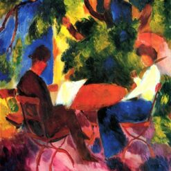 Hand-painted oil reproduction of August Macke's At the Garden Table 1914 Fauvist garden scene by Dafen Village Studio
