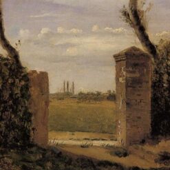 Hand-painted oil painting reproduction of Bois-Guillaume near Rouen A Gate Flanked by Two Posts c.1822 by Camille Corot
