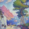 Paul Signac / Capo di Noli (1898) Neo-Impressionism – Hand-Painted Oil Reproduction by Dafen Village Studio 1 Hand-painted Pointillist oil reproduction of Paul Signac's Capo di Noli (1898) coastal landscape on canvas by Dafen Studio.
