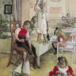 Hand-painted oil painting reproduction of Christmas Morning by Carl Larsson (1894)