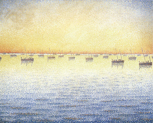 Paul Signac Setting Sun. Sardine Fishing. Adagio (1891) Pointillism – Hand-Painted Oil Reproduction by Dafen Village Studio