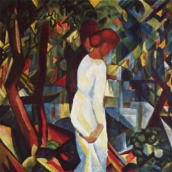 Hand-painted oil reproduction of August Macke's Couple in the woods 1912 Orphist square painting by Dafen Village Studio