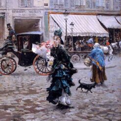 Hand-painted oil reproduction of Crossing the Street by Giovanni Boldini, 1873 Impressionist street scene