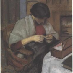 Hand-painted oil reproduction of August Macke's Elisabeth Gerhard sewing 1909 Expressionist portrait by Dafen Village Studio