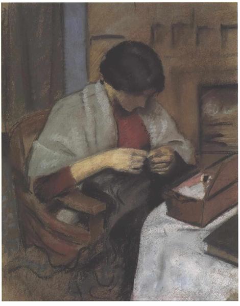 August Macke Elisabeth Gerhard sewing (1909) Expressionism – Hand-Painted Oil Reproduction by Dafen Village Studio