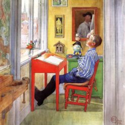 Hand-painted oil painting reproduction of Esbjörn Doing His Homework by Carl Larsson