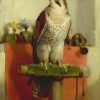 Edwin Henry Landseer - The Falcon (1837) Romanticism Art – Hand-Painted Oil Reproduction by Dafen Village Studio 2 Hand-painted oil reproduction of Edwin Henry Landseer's 1837 painting The Falcon showing a hooded falcon on a perch.