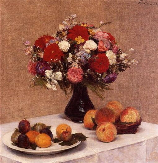 Henri Fantin-Latour: Flowers and Fruit (1868) Realism Still Life – Hand-Painted Oil Reproduction by Dafen Village Studio