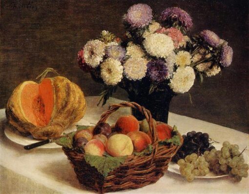 Henri Fantin-Latour: Flowers and Fruit, a Melon (1865) Realism Still Life – Hand-Painted Oil Reproduction by Dafen Village Studio