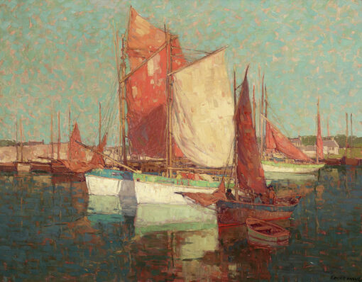 Edgar Payne – French Fishing Boats Off the Coast Impressionist Oil Painting Reproduction by Dafen Village Studio