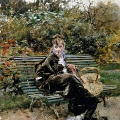 Hand-painted oil reproduction of On the bench at the Bois by Giovanni Boldini, 1872 Impressionist portrait