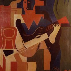Hand-painted oil reproduction of Harlequin with Guitar by Juan Gris 1919 Cubism portrait