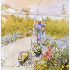 Hand-painted oil painting reproduction of In the Kitchen Garden by Carl Larsson (1883)