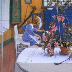 Hand-painted oil painting reproduction of Interior with a Cactus by Carl Larsson (1914)