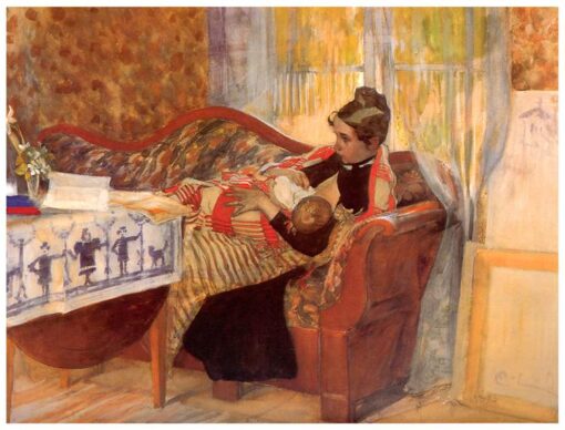 Carl Larsson Karin and Brita (1893) Art Nouveau Scene – Hand-Painted Oil Reproduction by Dafen Village Studio