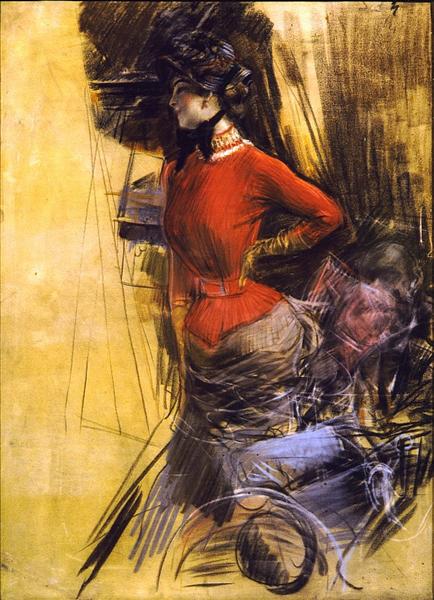 Giovanni Boldini – Lady in Red Coat (1878) Impressionism – Hand-Painted Oil Reproduction by Dafen Village Studio