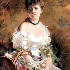 Hand-painted oil reproduction of Portrait of a Lady with Flowers by Giovanni Boldini, c.1870 Realist portrait