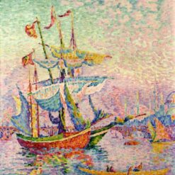 Hand-painted Pointillist oil reproduction of Paul Signac's Le Corne d'Or, Le Pont (1907) marina canvas art by Dafen Studio.