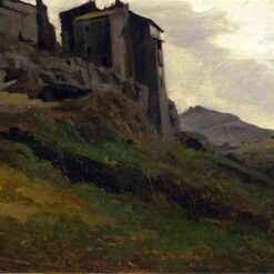 Hand-painted oil painting reproduction of Marino Large Buildings on the Rocks 1826-1827 by Camille Corot
