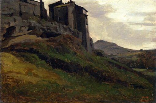 Hand-Painted Oil Painting Reproduction: Marino, Large Buildings on the Rocks by Camille Corot