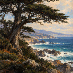 Reproduction à l'huile peinte à la main de l'œuvre « Monterey Cypress Coastal Landscape » d'Edgar Payne, réalisée par Dafen Studio