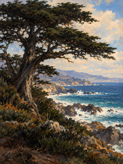Edgar Payne – Monterey Cypress Coastal Landscape Hand-Painted Oil Painting Reproduction by Dafen Studio