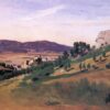 Hand-Painted Oil Painting Reproduction: Olevano, the Town and the Rocks by Camille Corot 1 Hand-painted oil painting reproduction of Olevano the Town and the Rocks 1827 by Camille Corot