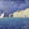 Paul Signac / The Port at Vlissingen, Boats and Lighthouses (1896) Neo-Impressionism – Hand-Painted Oil Reproduction by Dafen Village Studio 1 Hand-painted Pointillist oil reproduction of Paul Signac's Saint Tropez, the storm by Dafen Village Studio