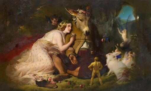 Edwin Henry Landseer – Scene From A Midsummer Night’s Dream, Titania and Bottom (1848) Romanticism Art – Hand-Painted Oil Reproduction by Dafen Village Studio