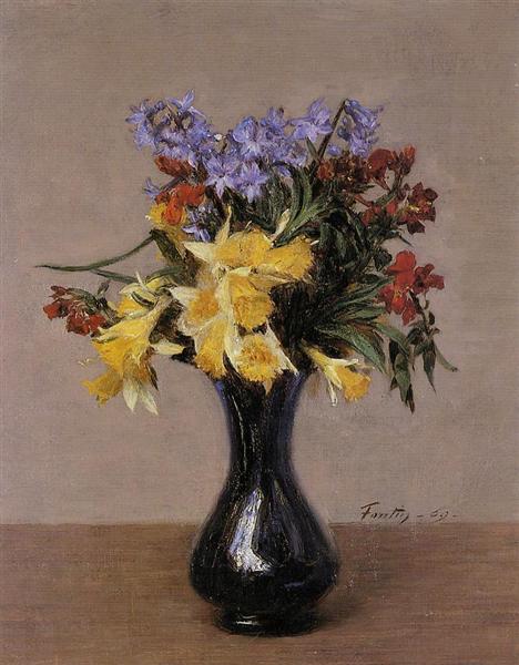 Henri Fantin-Latour: Spring Flowers (c.1869) Realism Floral Painting – Hand-Painted Oil Reproduction by Dafen Village Studio