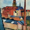 St. Mary's with Houses and Chimney (Bonn) (1911) Expressionist Cityscape – Hand-Painted Oil Reproduction by Dafen Village Studio 2 and-painted oil reproduction of August Macke's St. Mary's with Houses and Chimney (Bonn) 1911 on canvas.