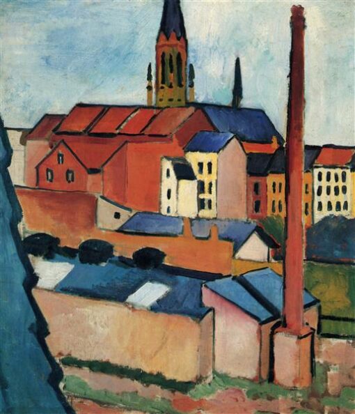 St. Mary’s with Houses and Chimney (Bonn) (1911) Expressionist Cityscape – Hand-Painted Oil Reproduction by Dafen Village Studio