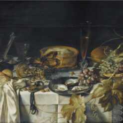 Hand-painted oil reproduction of Pieter Claesz Still Life with a Pie, Basket of Grapes, Pitcher and Watch Dutch Golden Age by Dafen Village Studio
