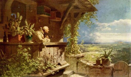 Carl Spitzweg: Suspicious Smoke (c.1860) Biedermeier Genre Art – Hand-Painted Oil Reproduction by Dafen Village Studio